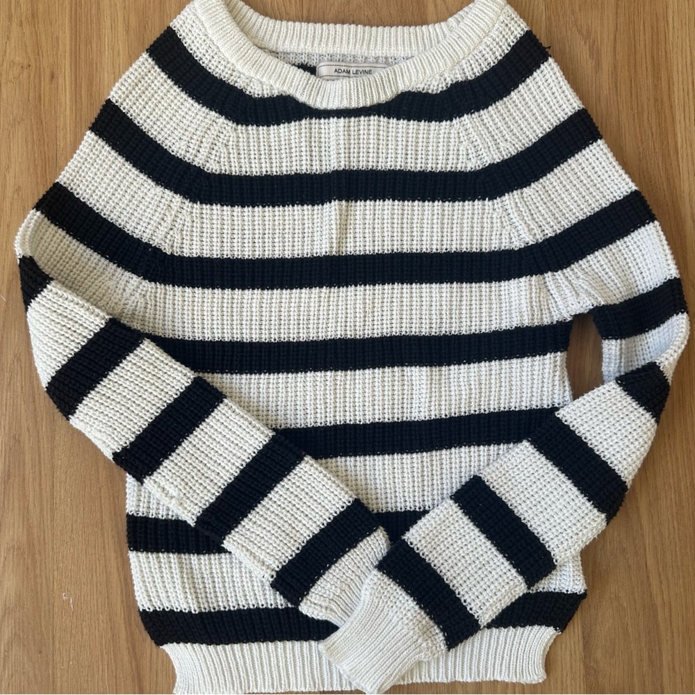 Adam Levine Black and‎ Cream Striped Sweater Small